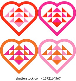 Hearts made of triangles. Valentine's Day. Seamless background. Greeting card. Vector illustration for web design or print.