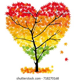 Heart's maple tree illustration, autumn image, vector data