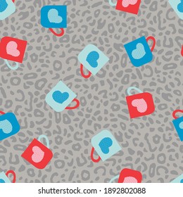 Hearts Mug Valentine Vector Seamless Pattern