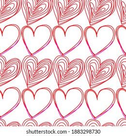 
Hearts multicolored, beautiful love messages seamless pattern. Suitable for textiles, packaging, wallpaper, etc. Hearts are isolated from the background. Vector illustration.