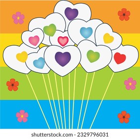 Corazones y flores multicolores