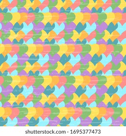 Los corazones son multicolores, texturados, artísticos. Ilustración festiva vectorial. Sin inconvenientes.