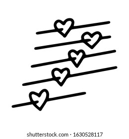 Hearts as music notes hand drawn pattern line.Doodles.Valentine's day, love, wedding, card design, vector illustration