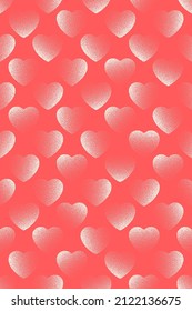 Hearts Old Fashioned Seamless Pattern Light Red And White Abstract Background. Cute Valentines Day Trendy Repetitive Vertical Wallpaper. Heart Love Symbol Wrapping Paper Grainy Texture. Tileable Art