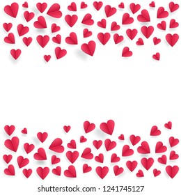 Hearts on abstract love background with paper cut hearts