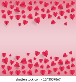 Hearts on abstract love background with paper cut hearts