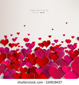 Hearts on abstract love background.Be my valentine.Love romantic messages with hearts.February 14.Valentines day card,banner.Global love day, may 1.Three dimensional red hearts shapes.