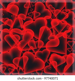 Hearts on a black background. Vector