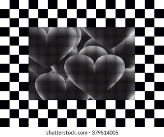 hearts on a black background white squares