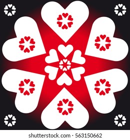 Hearts on black-red background. Vector illustration.