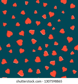 Hearts on a dark background. Seamless pattern. Used colors "live coral".