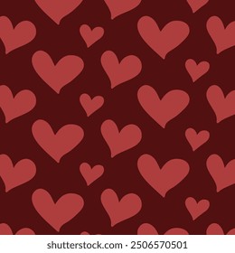 Corazones en un fondo oscuro, patrón sin fisuras. para el diseño y las postales, cubiertas, embalaje, papel de embalaje. dibujo del corazón