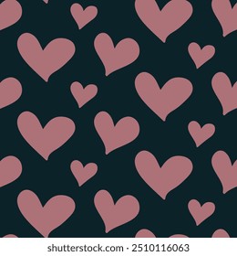 Corazones en un fondo oscuro, patrón sin fisuras. para el diseño y las postales, cubiertas, embalaje, papel de embalaje. dibujo del corazón