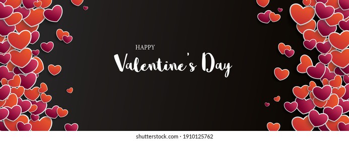 Hearts on the dark background with the text Happy Valentines Day. Eps 10 vector file.