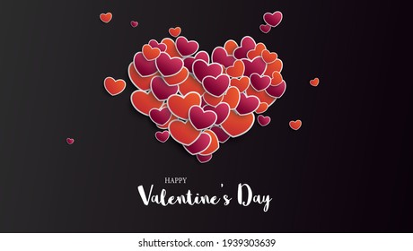 Hearts on the dark background with the text Happy Valentines Day. Eps 10 vector file.