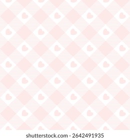 Hearts on Fabric pattern, pink and white checkered pattern, gift wrapping paper , seamless pattern 