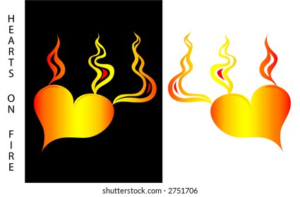 Hearts on fire Vector ,over black and white background.