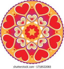 Hearts on gold radial Pennsylvania Dutch art