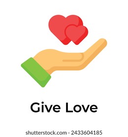Hearts on hands denoting concept icon of giving love, mothers day vector