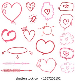 Hearts on isolated white background. Hand drawn elements. Valentine's day