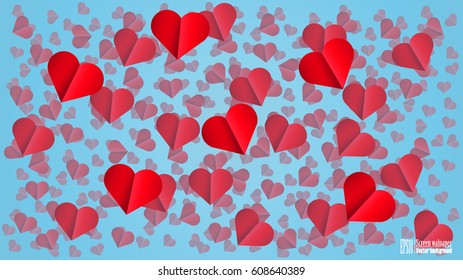 Hearts on the light blue background. Background for postcard. Wallpaper Design High Definition. EPS10 Vector.