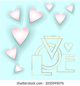Hearts on a light gentle blue background. Postcard, poster, invitation, elements for Valentine's Day or weddings.