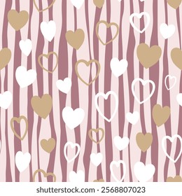 Hearts on Lines seamless pattern. Abstract art print. Design for paper, covers, cards, fabrics, interior items and any. Vector illustration about Love Valentine. 