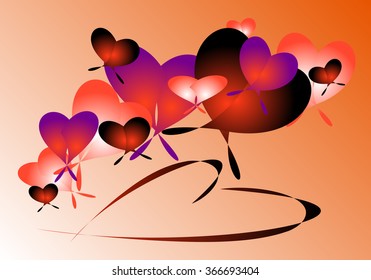 a lot of hearts on an orange background