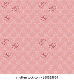 Hearts on pink abstract background. Fashion graphic background design. Modern stylish abstract texture. Colorful template for prints, textiles, wrapping, wallpaper, website. Vector illustration