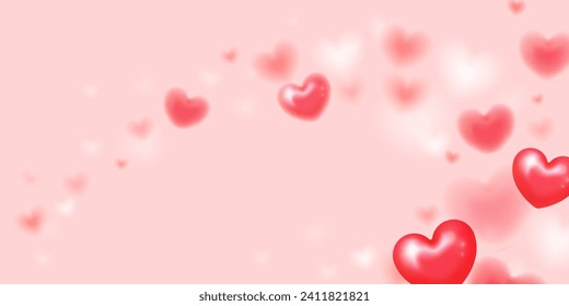 Hearts on pink background. Flying hearts for banner design, postcards, promotional materials and more. Vector illustration