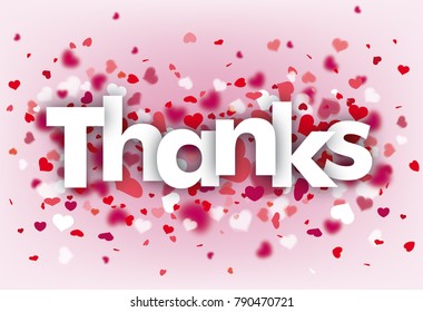 Hearts on the pink background with the text Thanks. Eps 10 vector file.