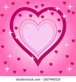 Hearts on a pink background with a white gradient and stars. Suitable for writing greetings, invitations, packages, napkins.