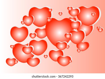 a lot of hearts on a red background