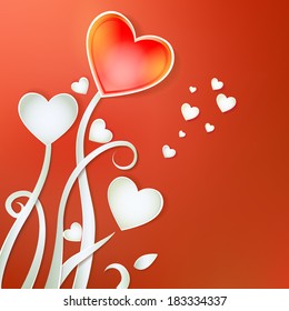 Hearts on red background. Abstract vector illustration