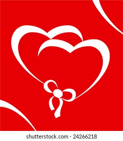 Hearts on red background with white ribbon