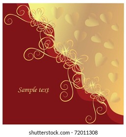 hearts on red gold card background