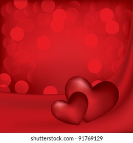 Hearts on the red silk background. Valentine card. Vector illustration. EPS10.