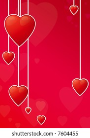 hearts on ribbons on a red background