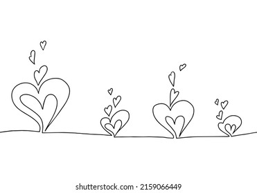 Hört auf einem Seil in einer Linie. Valentinstag. Nahtloses Muster. Schwarz-Weiß-Vektorgrafik