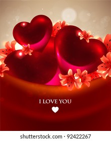 Hearts on silk. Valentine's day vector background, EPS10