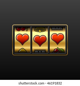 Hearts on slot machine. Vector.