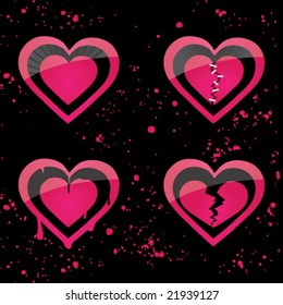 Hearts on spray paint, vector