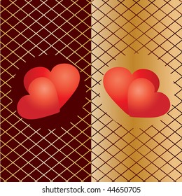 Hearts on squared background, vector