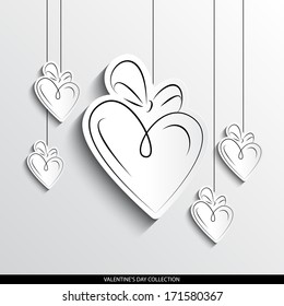 Hearts on strings abstract silhouette on white paper background. Valentine's day vector collection.