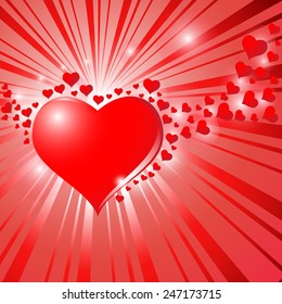 Hearts On Sunburst Background.Vector Illustration.