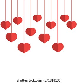 Hearts on threads template for greeting cards. Valentine's Day.