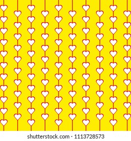 Hearts on threads on a yellow background. Abstract composition. Vector illustration.