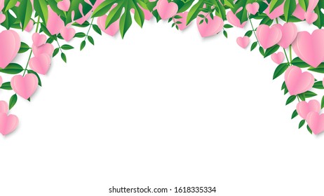 Hearts on tree branch on white background . Valentine's Day ,Happy Women's and Mother's day , birthday . paper art style .