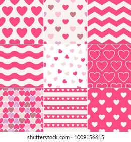 Hearts on white background seamless patterns set. Good for valentine's day poster banner greeting card design.