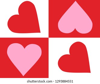 hearts on white and red background